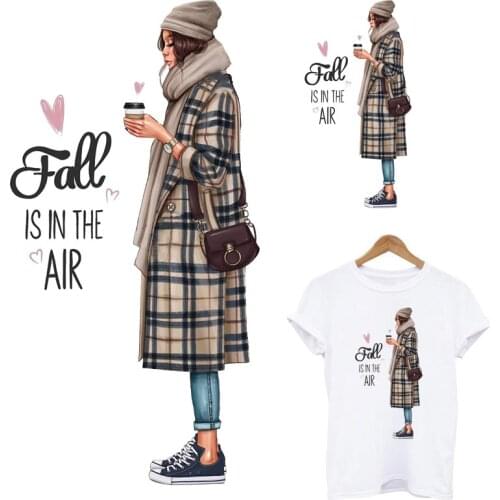 Coffe Girl Thermo Heat Transfer Sticker On Clothes Fashion lady Iron On Patches For Clothing Print-on T-shirt Washable Appliqued