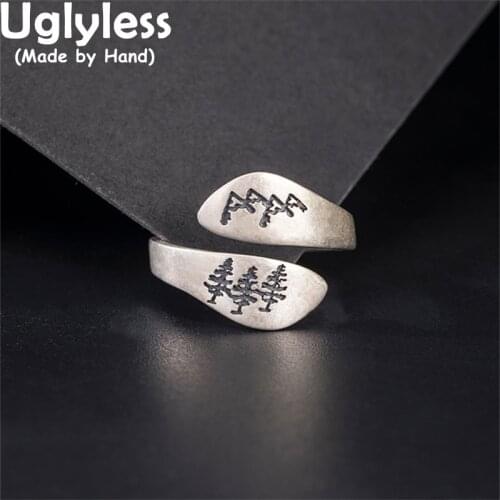 Uglyless New Popular Thai SIlver Forest Mountain Rings for Women Wide 925 Sterling Silver Open Rings Poetry Romantic Dress Jewel