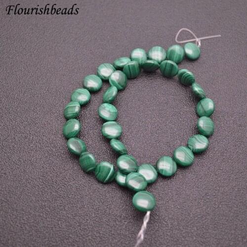 High Quality Round Coin Shape Natural Malachite Loose Beads Green Stone Jewelry Materials 1Strand 8mm 10mm 12mm 14mm