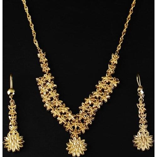 Gold Color Ethiopian Jewelry For Bride Wedding Necklace Earrings Arab Africa Jewelry Sets