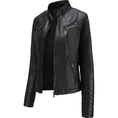 2021 Autumn Winter Women Faux Leather Jacket Biker Black Coat Turn Down Collar Pu Motorcycle Jackets Loose Streetwear Outerwear