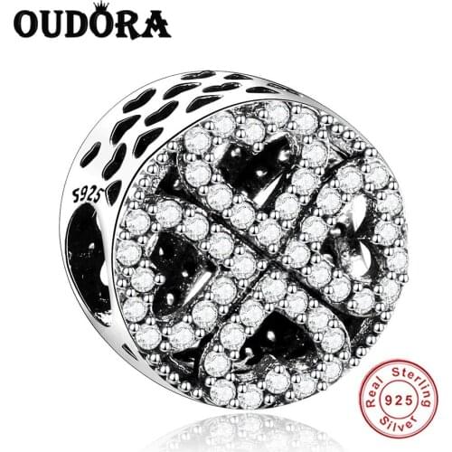 925 Sterling Silver Lucky Clover Heart Charm Fit Original Pandora Bracelet Charm Zircon Charm Beads Women Jewelry Berloque
