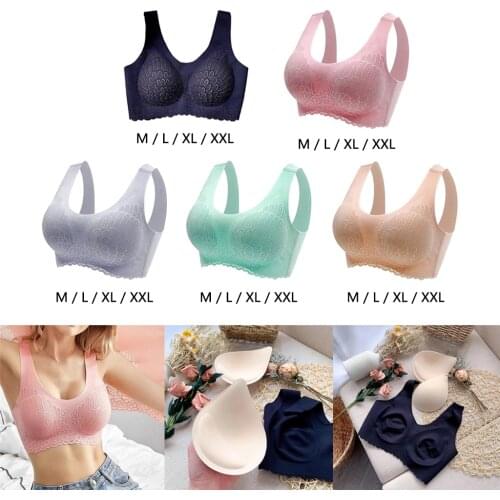Womens Wirefree Soft Pads Lace Bra Leisure Vest Camisole Gym Fitness Yoga Sport Bra Crop Top Push Up Bralette With Pad Vest Bra
