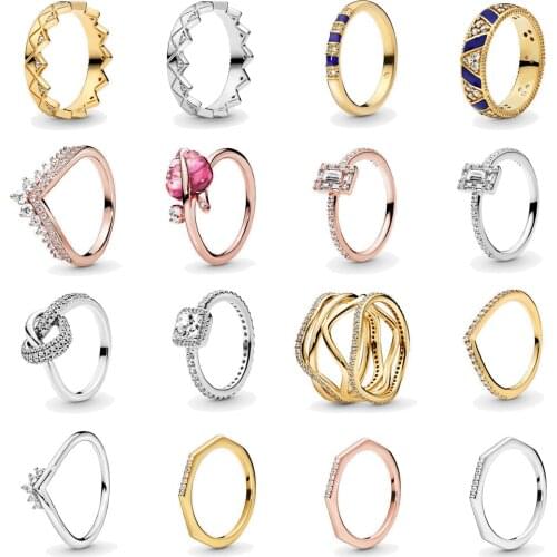 925 Sterling Silver Exotic Crown Rings With Crystal And Raised Hearts Ring For Women Wedding Party pandora Jewelry