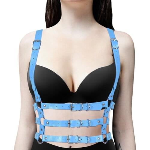 Gothic Punk Bra Leather Lingerie Women Body Bondage Chest Harness Cage Crop Tops Suspender Waistband Open Bra Sexy Underwear