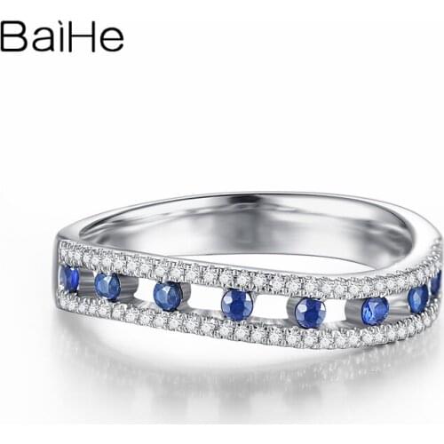 BAIHE Solid 18K White Gold 0.21ct Natural Sapphire 0.14CT Natural diamond Women Wedding Trendy Fine Jewelry Gift Sapphire Ring
