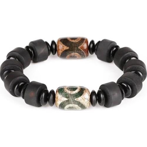14mm big cylinder matte brown black onyx semi precious stone tibetan buddhism beads bracelet for man
