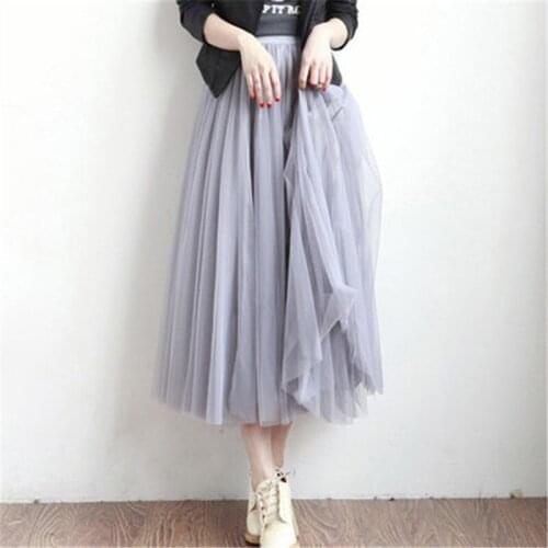 2019 Summer vintage skirts womens Elastic High Waist tulle Skirt long Pleated tutu white skirt for woman Saias midi faldas jupe