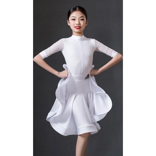 2020 Latin Dance Costumes White Top Dance Skirt Suit Latin Practice Performance Clothes Girls Competition Dance Dress DQS5162