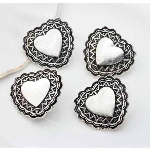 3pcs/lot 38MM Retro Zinc Alloy Button Gold Big Heart Decorative Buttons Charms Pendants For DIY Finding Accessories