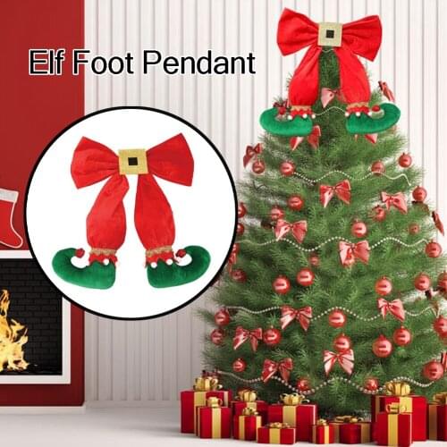 40x35cm 1PCS Elf Foot Hanging Christmas Tree Bow Elf Boots Pendant Hotel Atmosphere Layout For New Year Party Scenes Arrangement