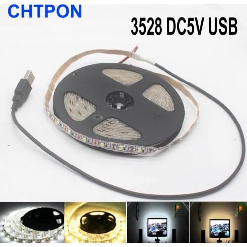 5V 50CM 1M 2M 3M 4M 5M USB Cable Power LED strip light lamp SMD 3528 Christmas desk Decor lamp tape For TV Background Lighting