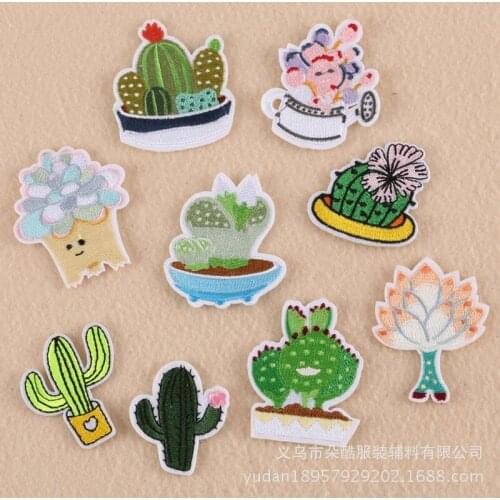 50pcs/lot Small Embroidery Patches for Clothing Decorals Cactus Succulent Plants Shoes Hat Bag Diy Cute Garment Accessories