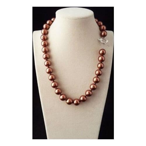 925 10mm South Sea Coffee Shell Pearl Round Beads Necklace 18'' style Fine jewe Noble Natural gem stone