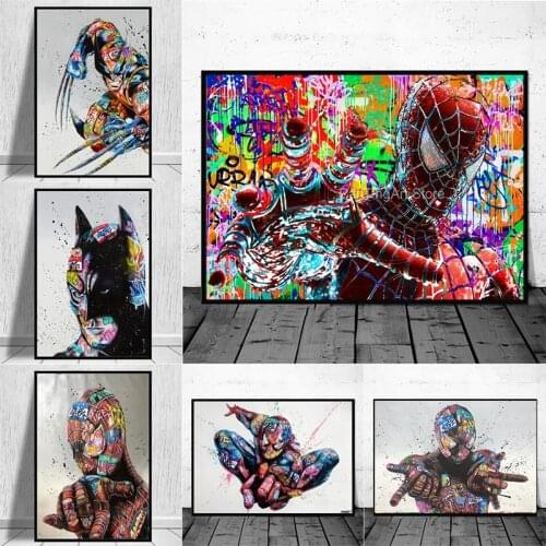 Abstract Graffiti Spiderman Colourful Canvas Prints Painting On The Wall Art Marvel Decorative Poster Pictures For Living Room