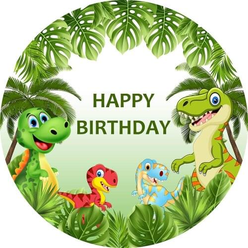 Dinosaur Birthday Background Green Leaves Round Circle Photo Background Newborn Kids Theme Party Decoration Supplies Photocall