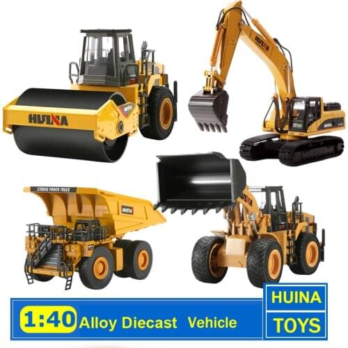 HUINA 1:40 Alloy Diecast Vehicle Excavator Engineering Model Loader Metal Truck Collection Boys Birthday Gift Car Christmas Toys