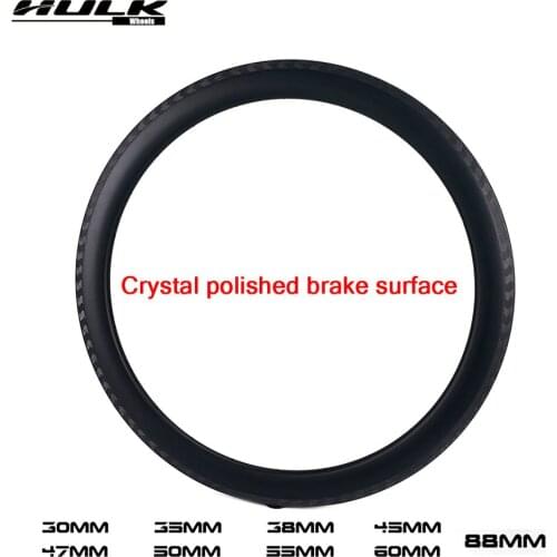 HULKWHEELS 700c Road Carbon Rim Crystal Polished Brake Surface UD Finish Matte Glossy Tubular Clincher Tubeless Cycling Wheels