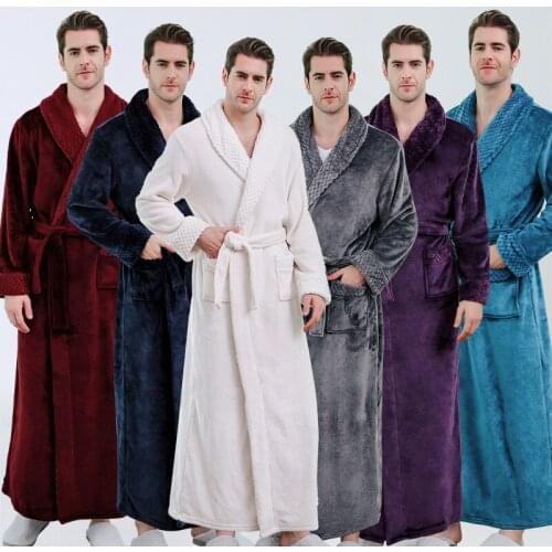 Kimono Gown Winter New Men Warm Sleepwear Home Clothes Coral Fleece Thicken Bathrobe Nightgown Casual Intimate Lingerie Homewear