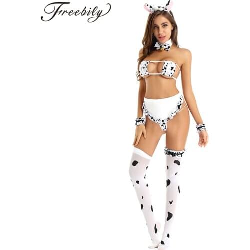 Sexy Costumes for Women Cosplay Maid Costume Cow Style Anime Lingerie Bra and Panty Set Stockings Sexy Underwear women