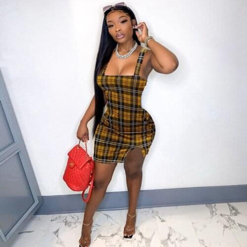 Summer Sling Plaid Sleeveless Sexy Dress Birthday Party Lounge Wear Night Club Outfits Goth Streetwear Y2k Clothes Wholesale