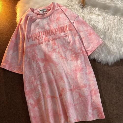 Summer Short Sleeve T-shirts Women Tie dye O neck Chic Plus Size Oversize Tees Teens Harajuku High Street Ulzzang Ins Tops