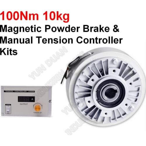 100Nm 10kg DC 24V Hollow Shaft Magnetic Powder Brake & Manual Tension Controller Kits for Printing Packaging Peritoneal Machine