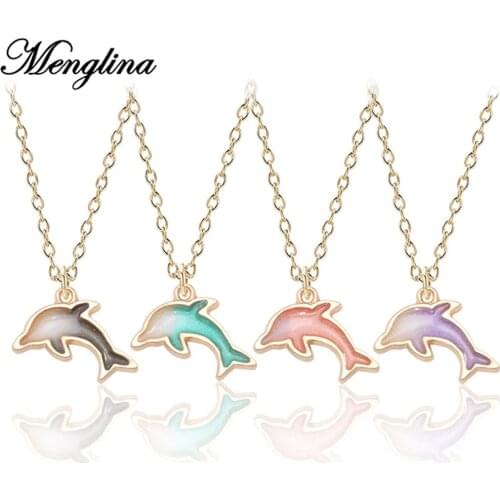 Fashion Lovely 4 Colors Enamel Dolphin Necklace Gold Plate Metal Marine Life Animal Charm Pendant Necklace for Little Girl Women