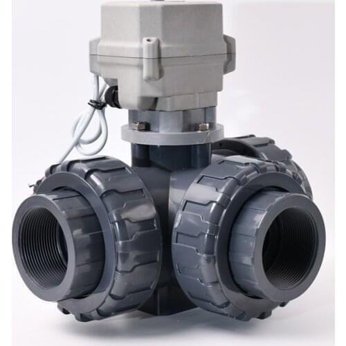 3-Way DN50 2'' UPVC Motorized Ball Valve AC/DC24V 110-230VAC Electric Actuator Valve Control Valve With Manual Override