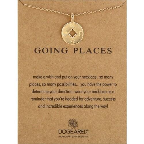 New Fashion Jewelry Gold-color Going Places Compass Disc Message Chain Necklace Pendant Women Valentines Day Gift