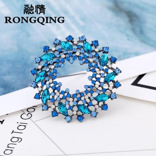 RONGQING 12pcs/lot Fashion Crystal hollow brooch pin For Women jewelry wholesale for mom Scarf Shawl buckle wholesale