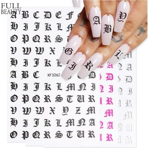 3D Nail Art Stickers Gothic Letter Black Gold Cool Design Alphabet Adhesive Slider Nail Inscription Manicure Decoration CHXF3262