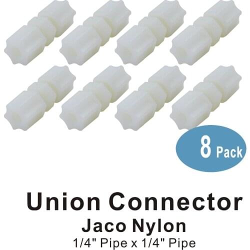 Jaco Nylon Union Connector 1/4-Inch x 1/4-Inch Pipe Fittings RO Systems and Water Filter - 8 PACK