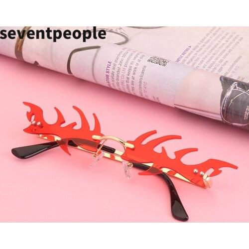 2020 Unique Fishbone Rimless Sunglasses Women Fashion Personality Frameless Cool Flame Sun Glasses Men For Halloween Party