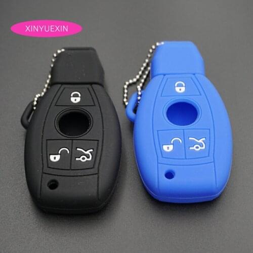 Xinyuexin Silicone Car Key Cover FOB Case For Benz C E S CL GL ML Smart Remote Key Fob Shell Jacket Bag Car-styling 3Buttons