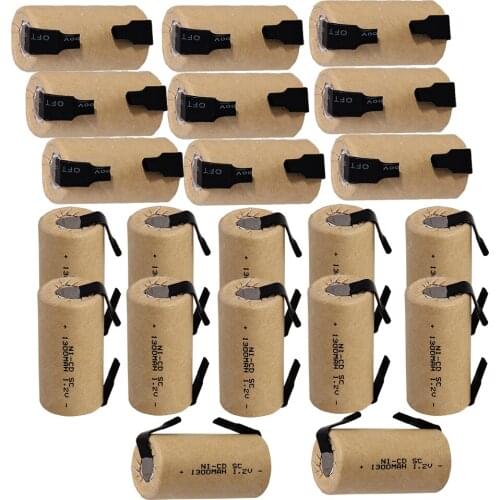 Yeckpowo 20 pcs SC battery 1.2v SUBC batteries nicd rechargeable for power tools 1300mAh for drill screwdriver real capacity