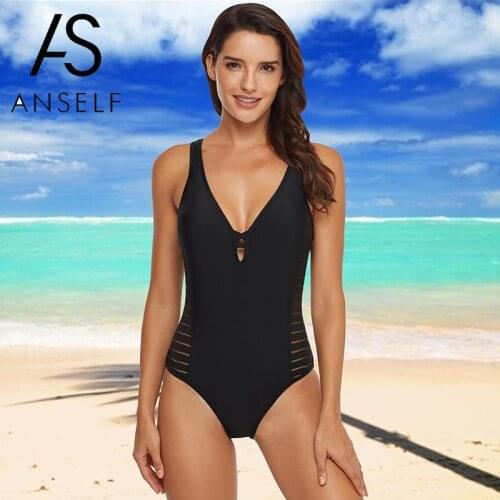 Women One Piece Swimsuit Hollow Out Side Lace Up V Neck Padded Wireless Bodysuit Bikini Beach Gym Pool Bathing Swimwear Black