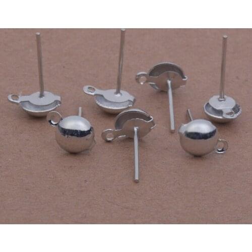 100pcs 4mm 6mm 8mm 10mm Half Ball Rhodium Earring Stud Ear Post Nails Ear Jewelry Findings for DIY Stud Earrings