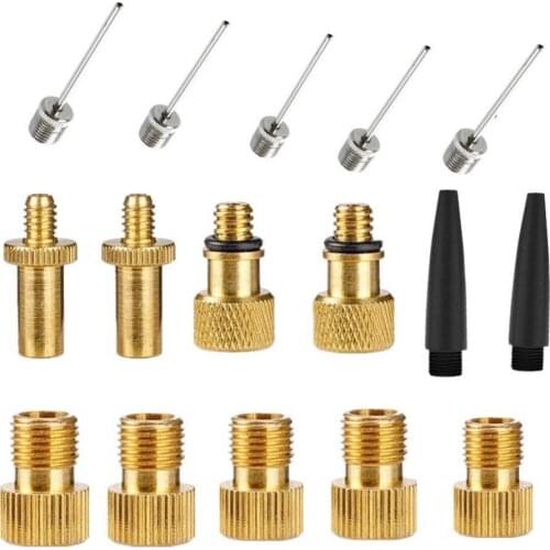 16Pcs Bicycle Valve Adaptors Tire Ball Inflator Air Pump SV AV DV Valve Adaptor Set Parts Inflator Pump Tools Bike Accessories