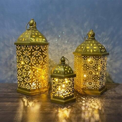 Metal Lantern Ramadan Decoration Led Night Lantern Eid Mubarak Gift Home Decor Muslim Party Supplies