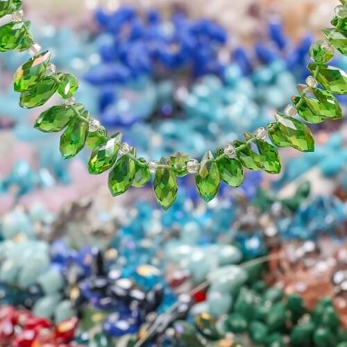 50pcs Faceted Glass Drop Bead Green AB Mixed Crystal Teardrop Pendant Jewelry Making Women Charms Earings Accessories Needlework