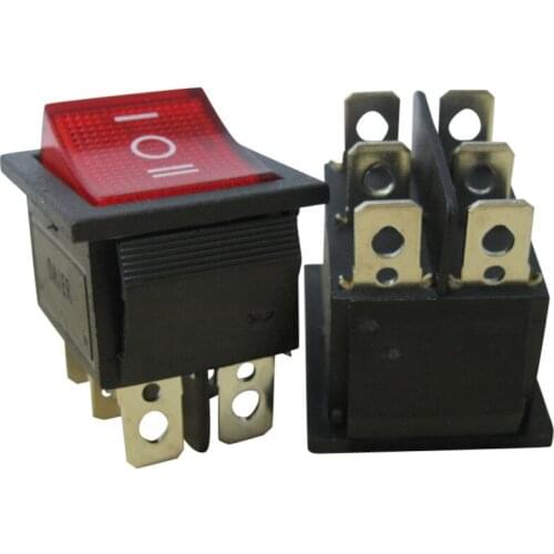 5Pcs AC 250V/16A, 125V/20A Red Light Illuminated ON/Off/ON DPDT 6 Pin 3 Position Rocker Toggle Switch KCD2-203N-R