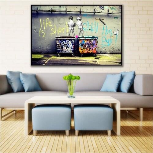 Banksy Graffiti Art Abstract Canvas Painting Poster Print Life Is Short Chill The Duck Out Wall picture Home Decor living Room