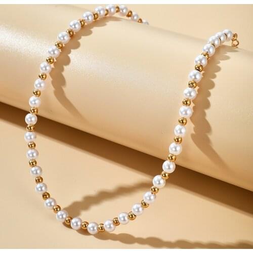 Tocona Elegant Pearl Stone Chain Choker Necklace for Women Charms Beaded Adjustable Party Jewelry Accessories Collar 14589