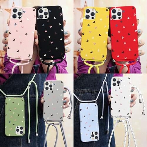 Case For Samsung Galaxy A32 A50 A51 A52 A70 A71 A72 A11 A12 A21S A20E A31 A40 S9 S10 S21 Ultra S20 FE Plus Lanyard Heart Cover
