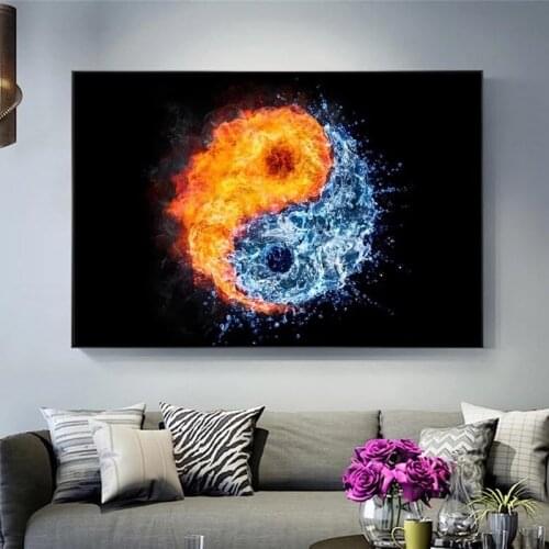Home Decoration Fire and Water Canvas Paintings Print on Canvas Wall Art Prints Pop Art Yin and Yang Wall Decoraitve Pictures