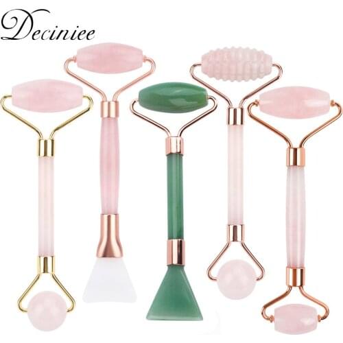 Double Head Face Roller Facial Beauty Roller Rose Quartz Massager for Face Neck Body Muscle Relaxing Relieve Fine Lines Wrinkles