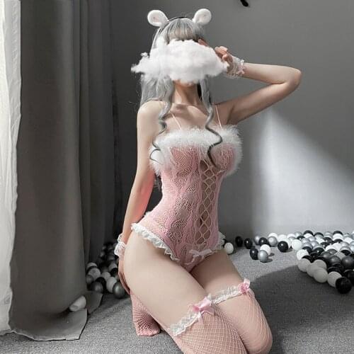 Exotic Adult Sex Accessories Fishnet See-through Bodysuit Kawaii Bunny Girl Cosplay Alternative Clothing Sexy Lace Plush Pajamas