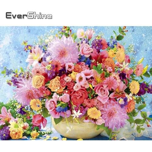 EverShine Diamond Mosaic Flowers Diamond Painting Full Square Peony Cross Stitch Rose Pipcture Rhinestones Art Home Decor