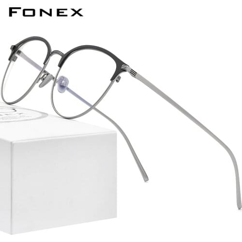 FONEX Pure Titanium Glasses Frames Men Vintage Retro Round Myopia Optical Prescription Eyeglass 2021 Women Korean Eyewear F85655